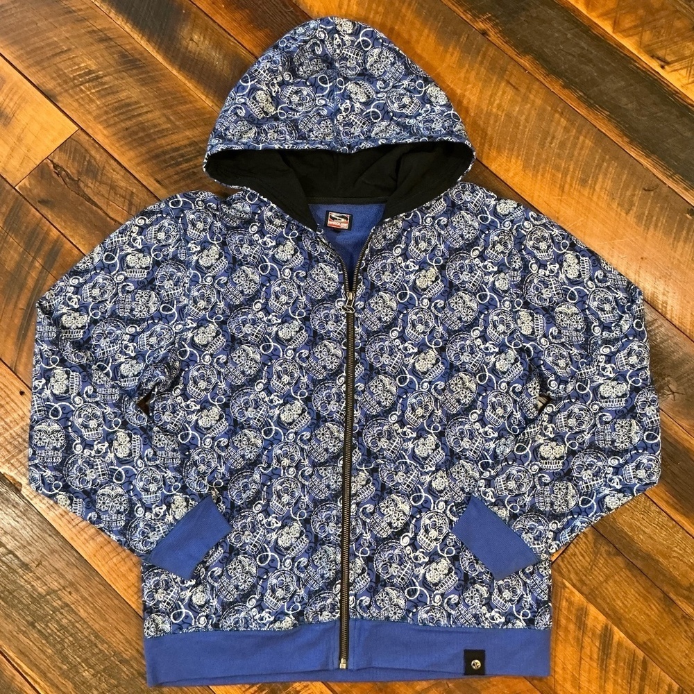 Sprouse Sports Blue Zip Hoodie Large Graphic Patterned Sweatshirt Streetwear